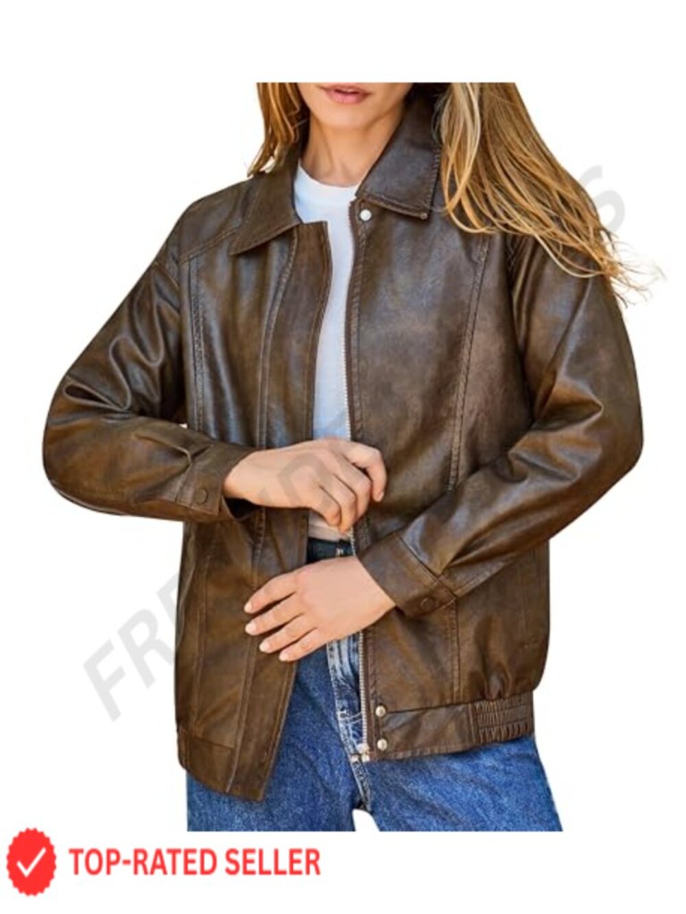 Faux Leather Oversized Bomber Moto Zip Up Street Coat Jacket